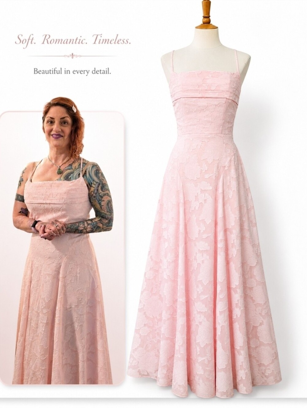 Blush Pink Jacquard Formal Gown Strappy Open Back Prom Wedding Suze 10/12